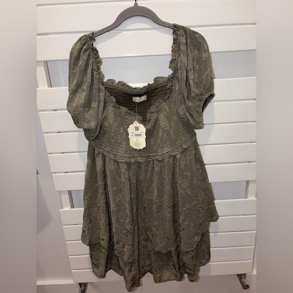 Altar'd State - Ellery Vetiver Lace Puff Short Sleeve Dress, XL - Picture 2 of 10